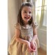 Diana Special Occasion Dress Champagne Silk with Gypsophila Hand Smocking