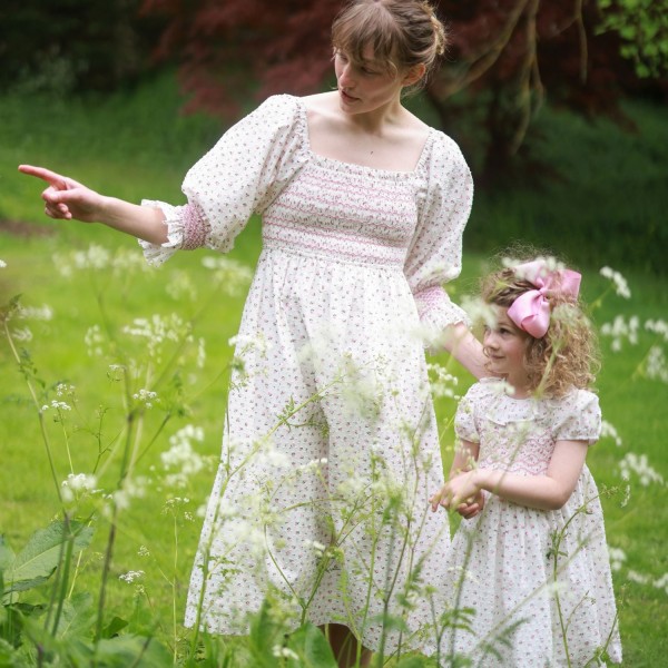 Katherine Johnson Dress Rosebud Plumetti with Vintage Rose Hand Smocking