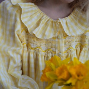 Nightingale Girl's Dress Primrose Gingham with Daffodil Hand Smocking Nightingale Girl's Dress Primrose Gingham with Daffodil Hand Smocking