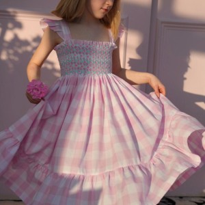 Rachel Carson Girls Dress Candy Floss Gingham with Spearmint Hand Smocking Rachel Carson Girls Dress Candy Floss Gingham with Spearmint Hand Smocking