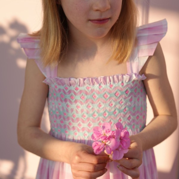 Rachel Carson Girls Dress Candy Floss Gingham with Spearmint Hand Smocking Rachel Carson Girls Dress Candy Floss Gingham with Spearmint Hand Smocking