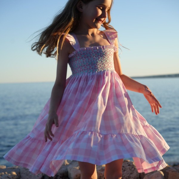 Rachel Carson Girls Dress Candy Floss Gingham with Spearmint Hand Smocking Rachel Carson Girls Dress Candy Floss Gingham with Spearmint Hand Smocking