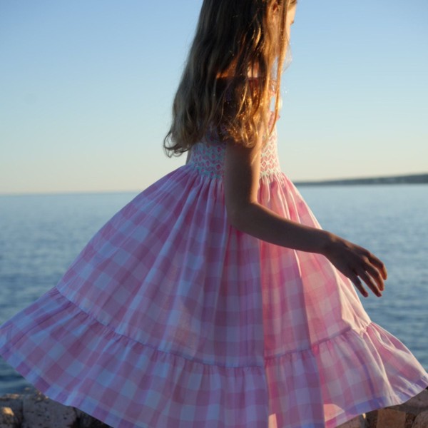 Rachel Carson Girls Dress Candy Floss Gingham with Spearmint Hand Smocking Rachel Carson Girls Dress Candy Floss Gingham with Spearmint Hand Smocking