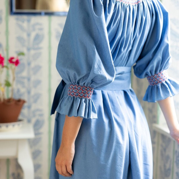 Ada Lovelace Dress Chambray with Berries and Cream Hand Smocking