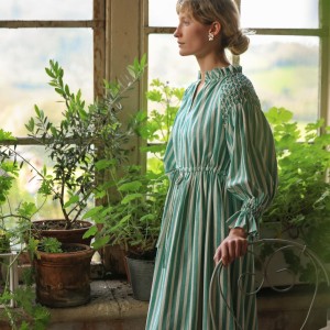 Aloha Wanderwell Dress Wimbledon Stripe with White Honeycomb Hand Smocking Aloha Wanderwell Dress Wimbledon Stripe with White Honeycomb Hand Smocking