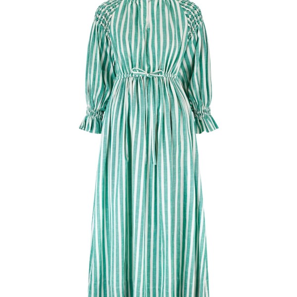 Aloha Wanderwell Dress Wimbledon Stripe with White Honeycomb Hand Smocking Aloha Wanderwell Dress Wimbledon Stripe with White Honeycomb Hand Smocking