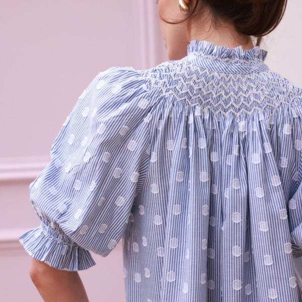 Scholl Blouse Bubble Weave Cotton with Double Cream Hand Smocking Edition 60 Scholl Blouse Bubble Weave Cotton with Double Cream Hand Smocking Edition 60