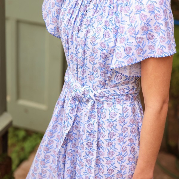 Colette Dress Passionflower Trellis with Delphinium Blue Hand Smocking Colette Dress Passionflower Trellis with Delphinium Blue Hand Smocking