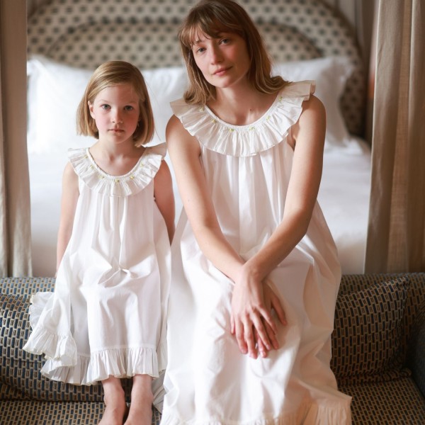 Memo Press x Smock London Women's Alice Dress Moonstone with Yellow Rose Hand Smocking