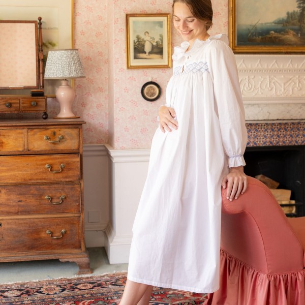 Mother Teresa Women's Nursing & Maternity Dress Long Sleeves with Mermaid Tail Forget Me Not Hand Smocking Mother Teresa Women's Nursing & Maternity Dress Long Sleeves with Mermaid Tail Forget Me Not Hand Smocking