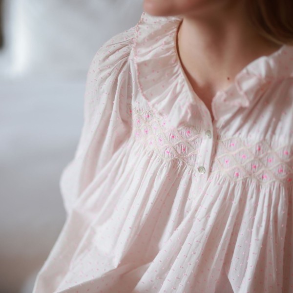 Nightingale Women's Dress Powder Puff Plumetti with Marshmallow Hand Smocking Nightingale Women's Dress Powder Puff Plumetti with Marshmallow Hand Smocking