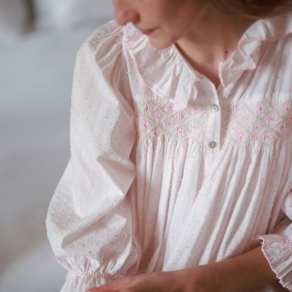 Nightingale Women's Dress Powder Puff Plumetti with Marshmallow Hand Smocking Nightingale Women's Dress Powder Puff Plumetti with Marshmallow Hand Smocking