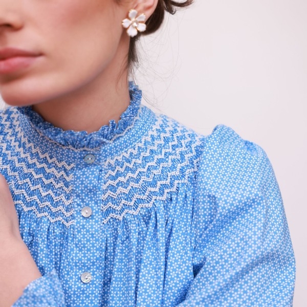 Pom x Smock London Scholl Blouse Paperwhite Ditsy with Snowdrop Hand Smocking Edition 61 Pom x Smock London Scholl Blouse Paperwhite Ditsy with Snowdrop Hand Smocking Edition 61