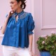 Scholl Blouse Cobalt Linen with Vanilla Hand Smocking Edition 54 Scholl Blouse Cobalt Linen with Vanilla Hand Smocking Edition 54