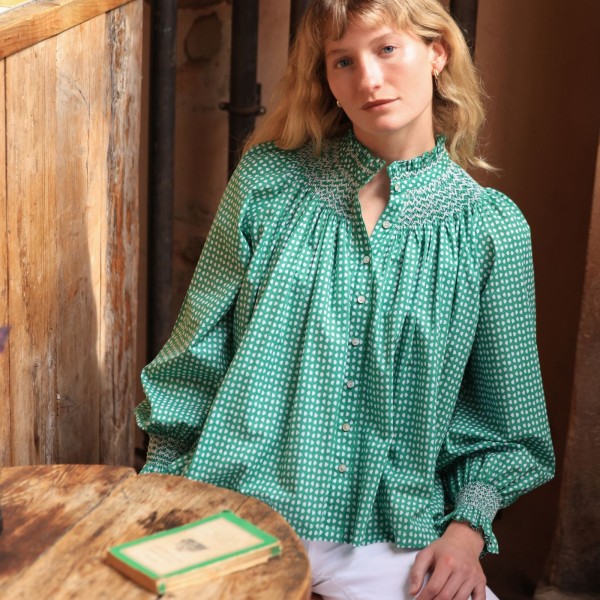 Scholl Blouse Golf Hole Green with Chalk Hand Smocking Edition 72 Scholl Blouse Golf Hole Green with Chalk Hand Smocking Edition 72