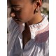 Scholl Women's Summer Blouse White with Coral Hand Smocking