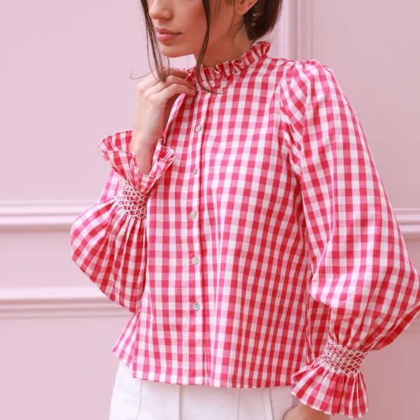 Shelley Blouse Raspberry Gingham with Milk Hand Smocking Edition 20